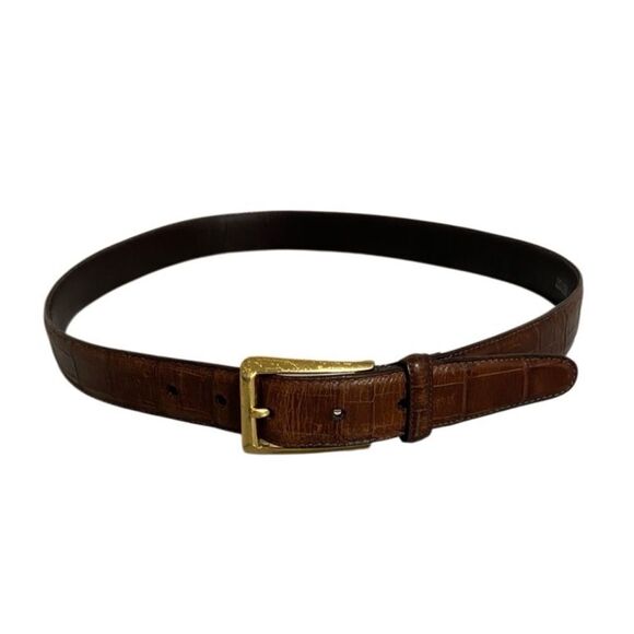 Vintage 1993 Brighton Croc Embossed Leather Belt Brass Buckle Size 34 USA Made - Picture 1 of 13